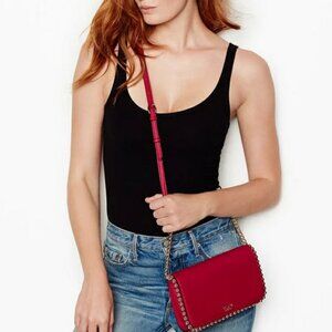 Victoria's Secret red crossbody purse with gold studs and adjustable strap